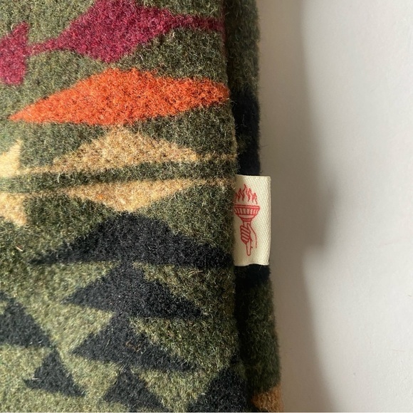 REVOLUTION Checked Navajo-Inspired Overshirt Zip Dark Green Size M - Picture 11 of 16